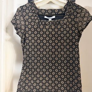Croft & Barrow Black and Tan Patterned Blouse